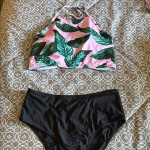 Easel Pink and Green Tropical Bikini Set